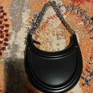 Black Chain Handle Women's Bag - half moon